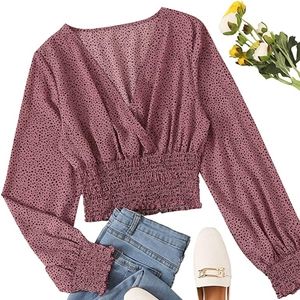 Shirred Polka Dot Blouse